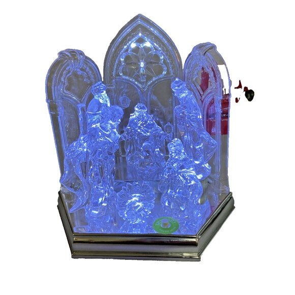 Happy Holiday Christmas Nativity Manger Light Up Musical Acrylic Plays Songs 7.7 - Picture 1 of 11